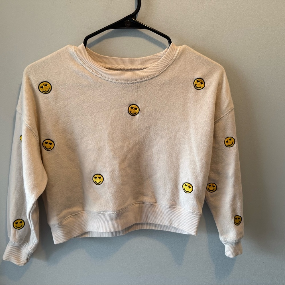 Vintage Havana Cream Sweater with Smiley Faces Size Small 7/8